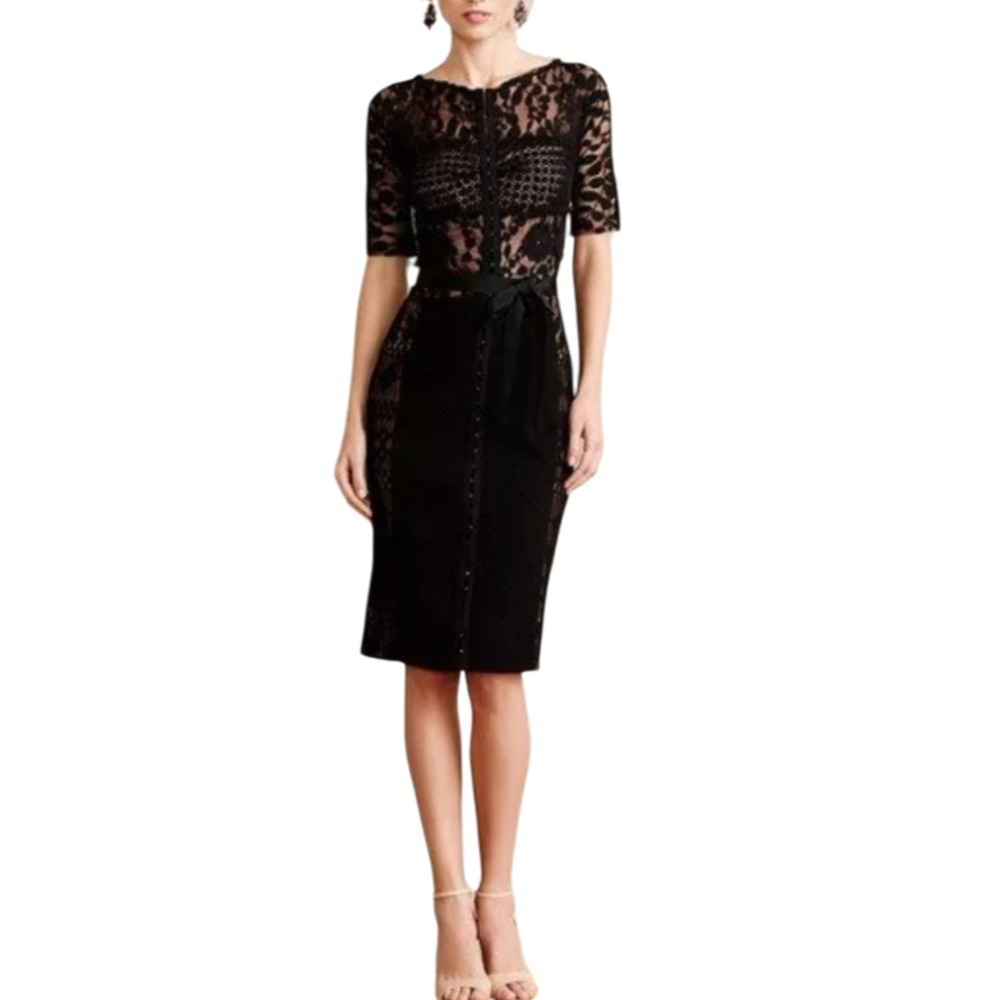 Byron Lars Carissima Anthropologie Black Lace Sheath Bodycon Dress Size 6